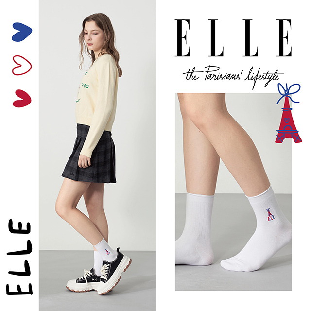 【ELLE】鐵塔刺繡休閒襪